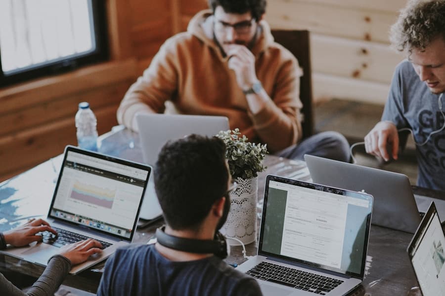 Professionals collaborating in a workplace development setting