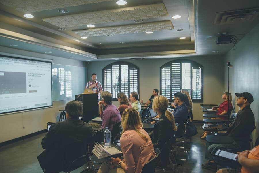 Students learning together in a small higher education class